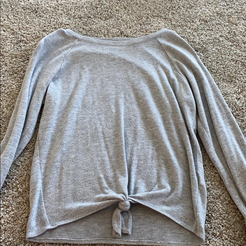 Light gray tie front sweater